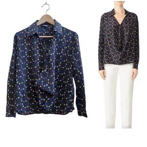 Derek Lam Silk Cuneiform Print Collared Drape Blouse Size 0 Relaxed Fit